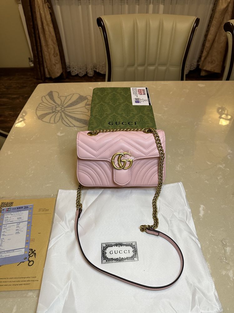 Geanta Gucci Marmont 22cm Piele Roz Full Box