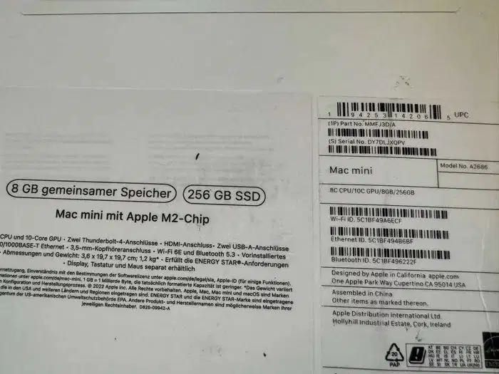Mac Mini M2 8C CPU / 10C GPU 8GB RAM 256GB SSD impecabil
