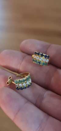 Cercei aur 18k diamante,smaralde si safire naturale