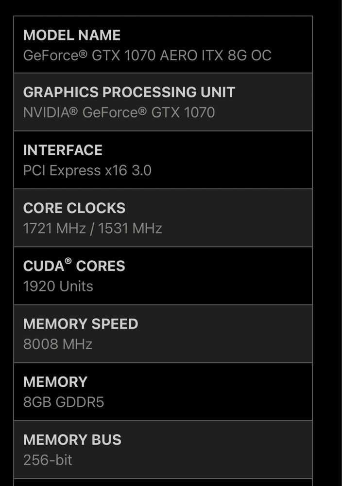 GeForce GTX 1070 AERO ITX 8G OC