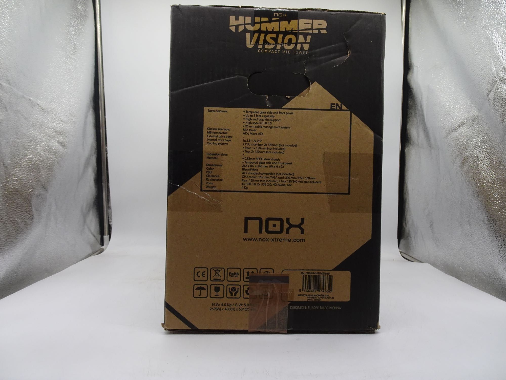 NOX Hummer Vision Gaming Middle Tower Cutie de calculator Alb