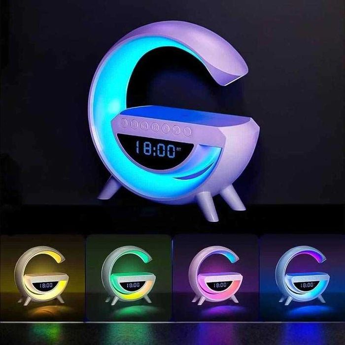 Лампа с безжично зарядно за телефон, аларма и Bluetooth LED колонка