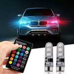 Leduri pozitie multicolor RGB T10 W5W cu Telecomanda set 2 bucati