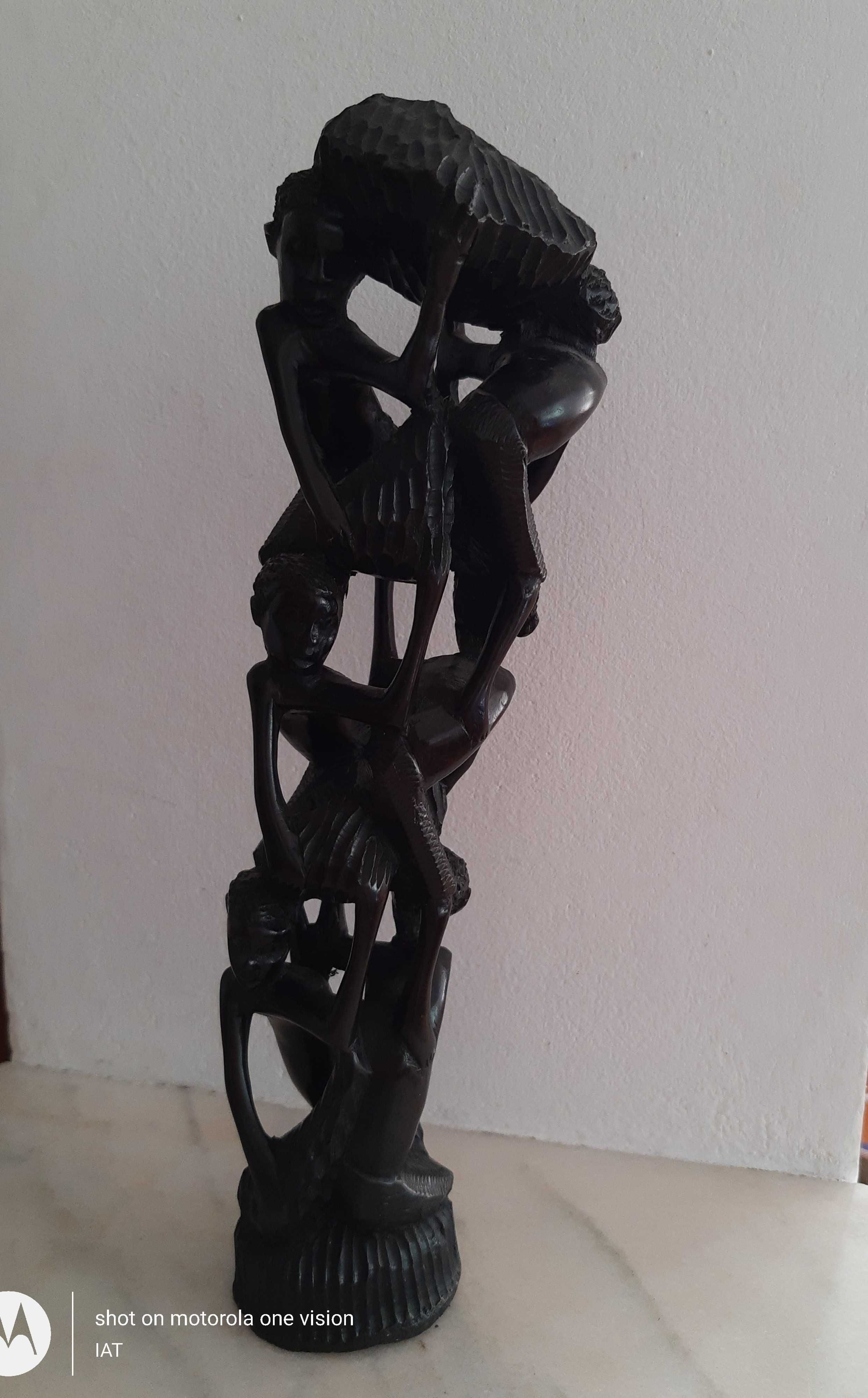 Statueta Africana Traditionala, Sculptata Manual in Lemn de Abanos