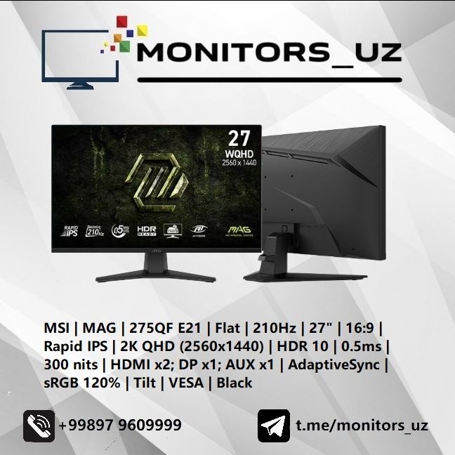 [NEW] монитор MSI 275QF IPS 2K 210Hz