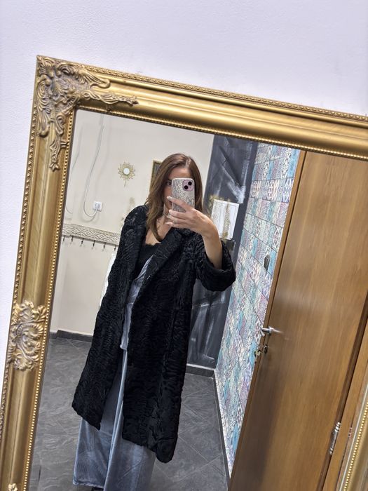 Кожено палто естествен косъм астраган