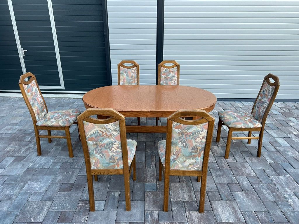 Masa Sufragerie extensibila lemn masiv inclus 6 scaune