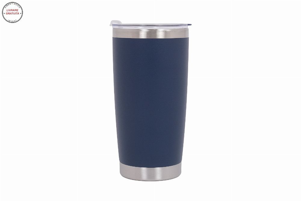 Cana Termoizolanta Otel Inoxidabil SS304 cu Capac Perete Dublu 590ml Albastru- livrare gratuita