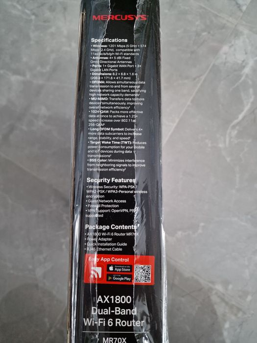 Router Wireless Gigabit MERCUSYS AX1800 MR70X, Wi-Fi 6, Dual-Band 574