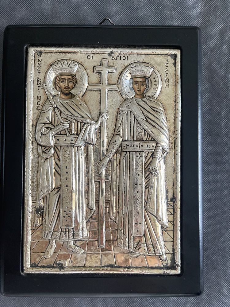 Сребърна икона Св св Константин и Елена