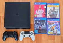 [ PS4 > 1000GB PlayStation 4 Slim с 2 джойстика и 4 игри