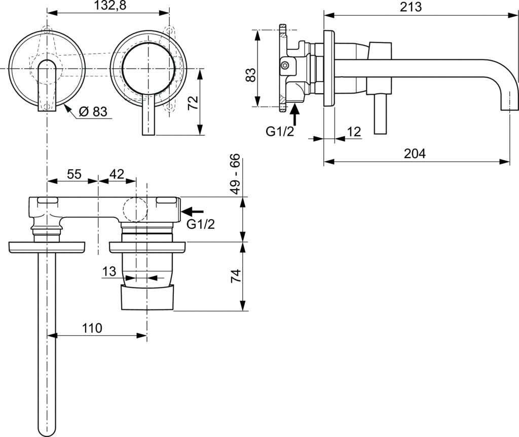 Смесител  стенен за вграждане на  IDEAL STANDARD CERALINE A6938AA