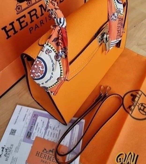 Esarfa Orange doua fețe+geanta H Kelly Medium,saculet, etichetă