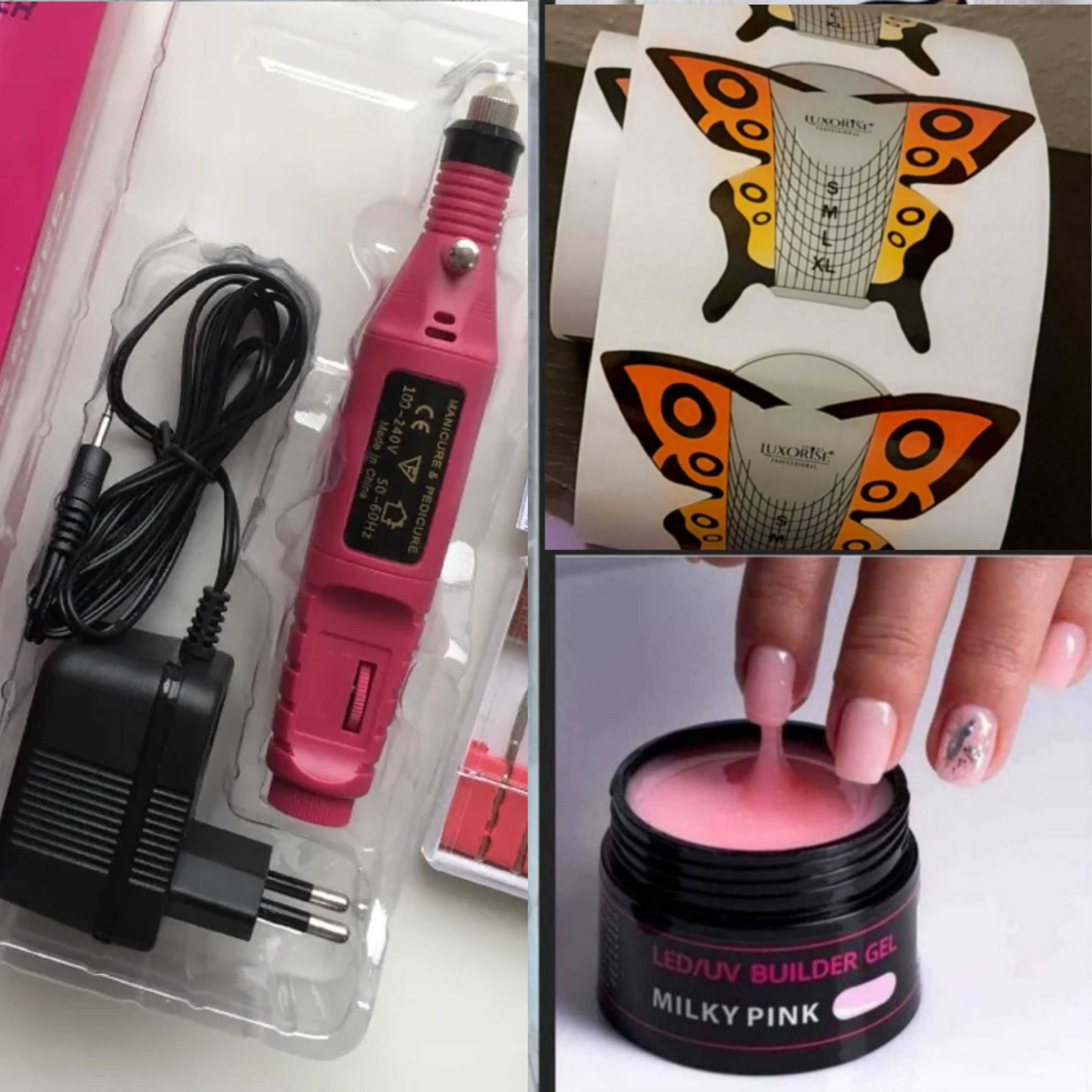 Set Freza Unghii Electrica cu Accesorii 1 Gel Constructie Roz 15 ml și