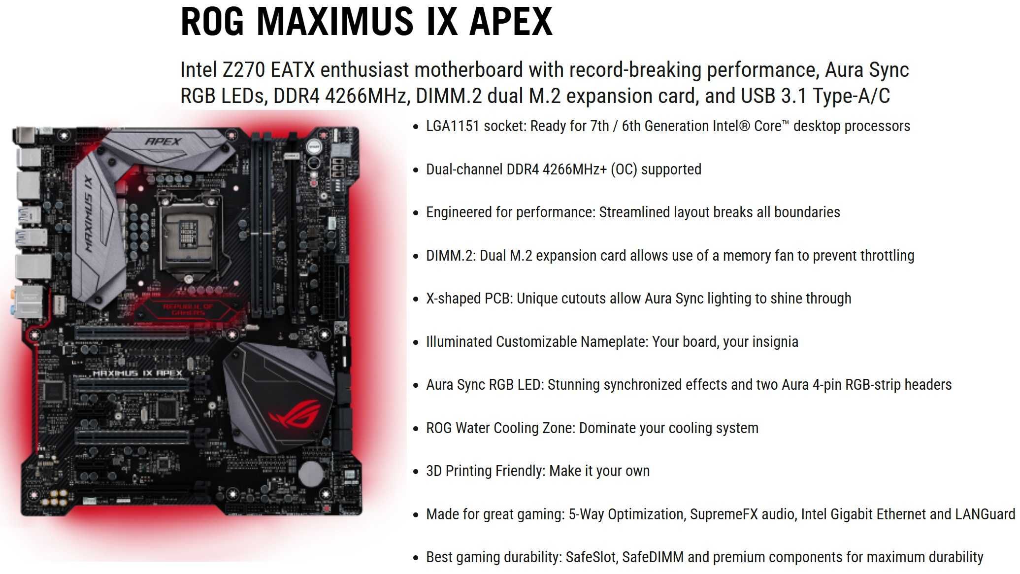 Дъно Дънна платка Asus ROG MAXIMUS IX APEX 1151 WORLD RECORD
