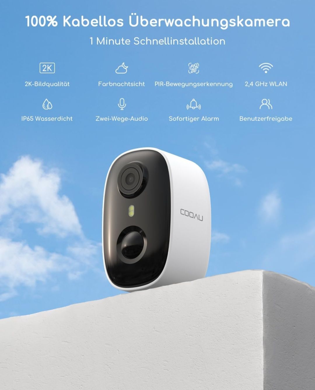 Безжична Камера за видеонаблюдение COOAU 2K Wifi