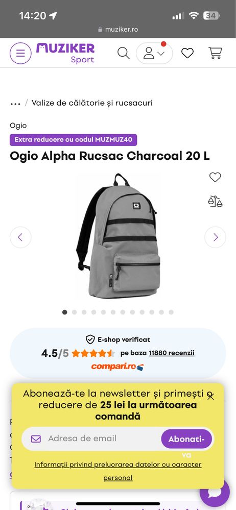 Ghiozdan Ogio Alpha Charcoal 20L.