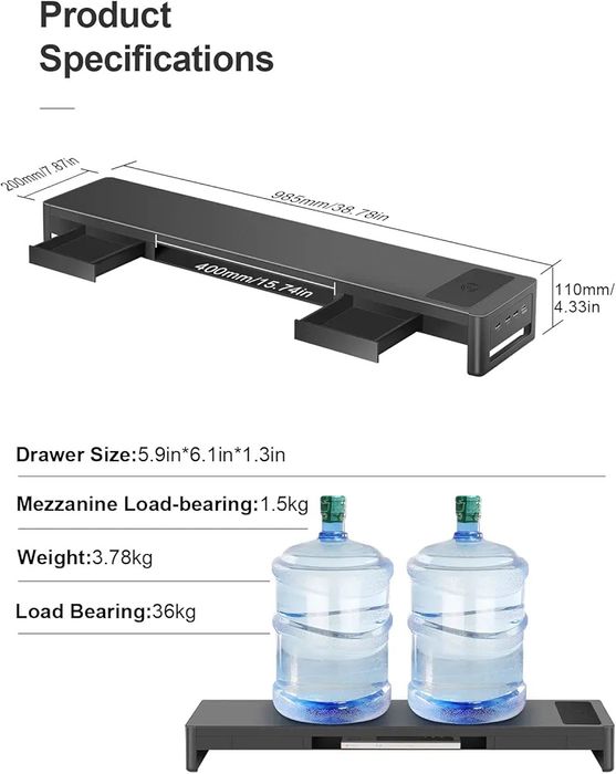 3в1 Стоиказа 2 монитора с 4 USB порта,Безично зарядно 2 чекмеджета