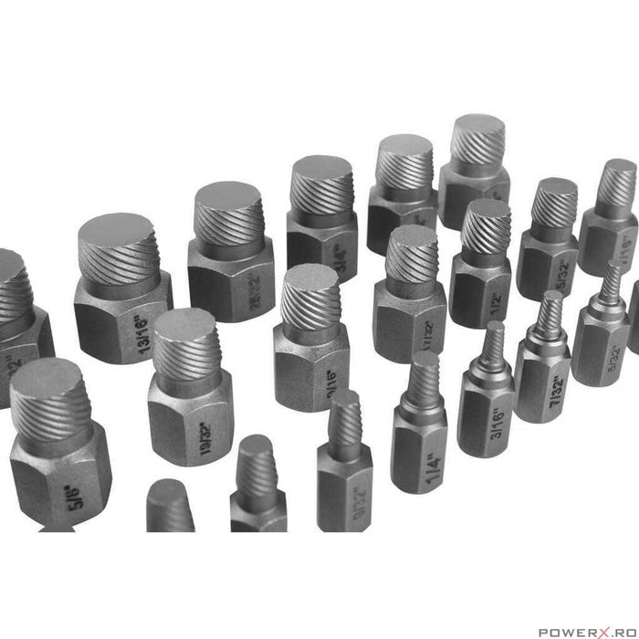 Set extractoare pentru suruburi rupte 3-23 mm, 25 piese, Kraft