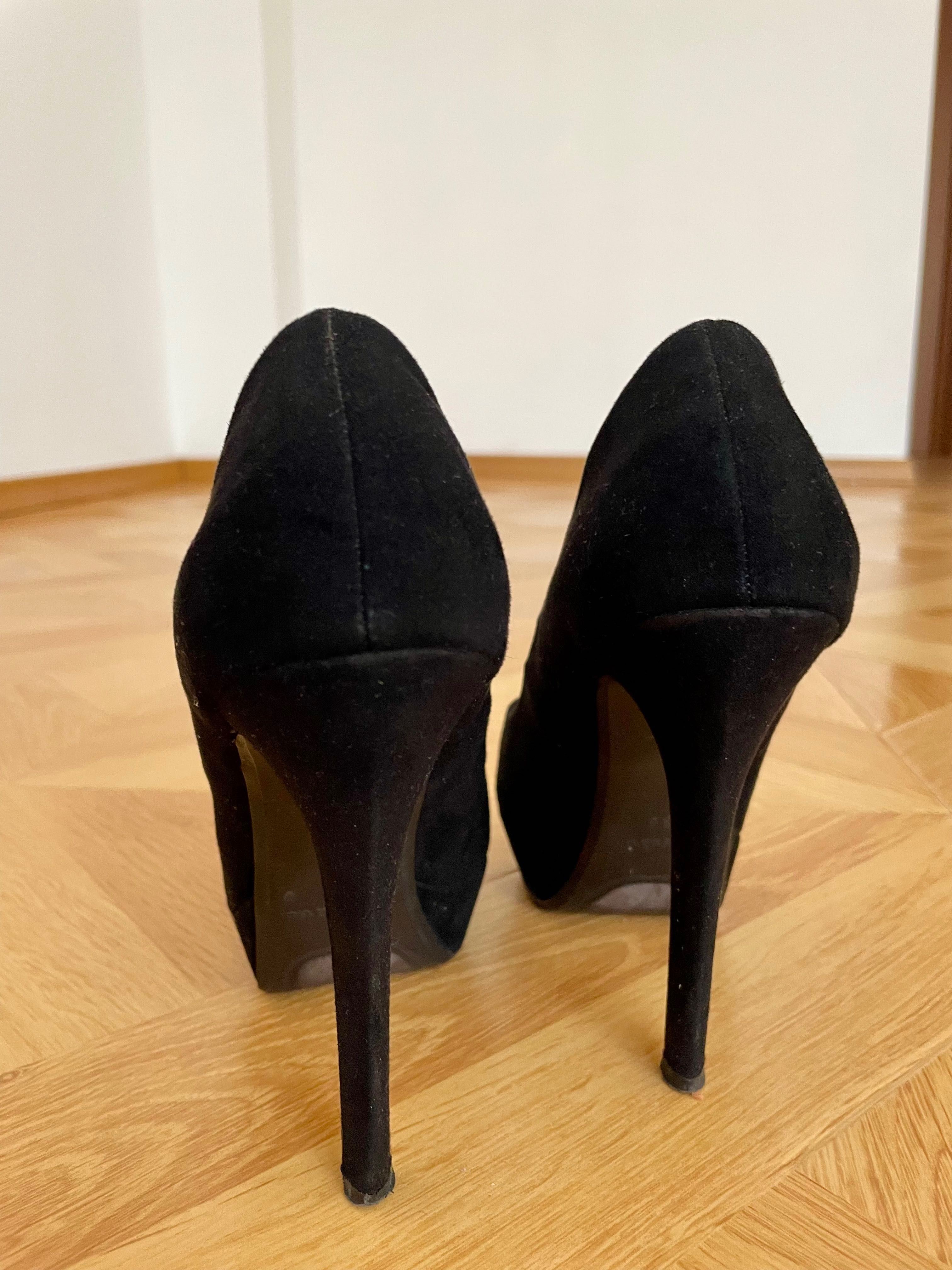 Pantofi eleganți, de ocazie, cu toc de 12cm și platformă, negri, 36