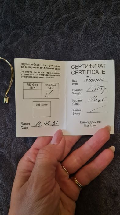 Златно колие с буква "Н"