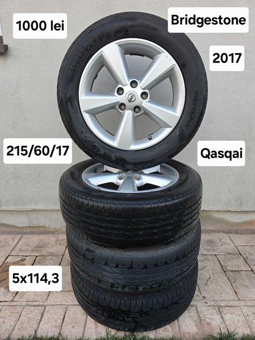 Set 4 jante aliaj 5x114,3 Qasqai Hyundai Tucson cu anvelope 215/60/17