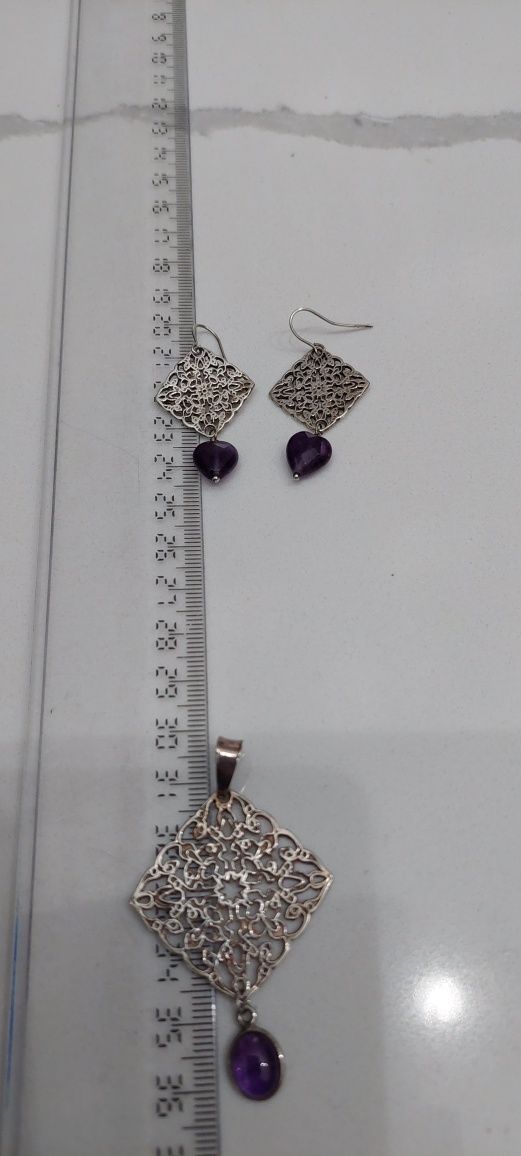 Set argint model dantelat cu ametist