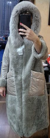 Пальто из натуральной шерсти с мехом лисы 44 размер