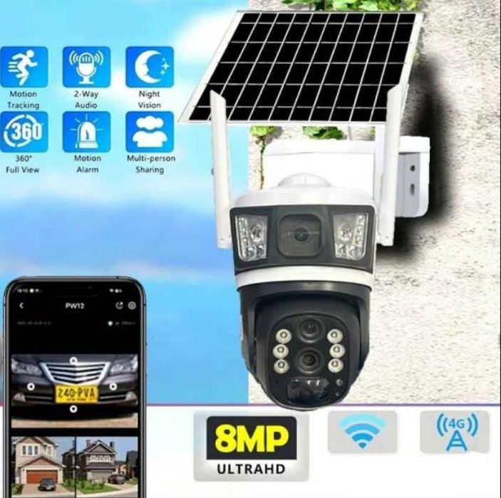 4g Камера за видеонаблюдение соларен панел v380 2 екрана 2 обектива
