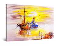 Tablou canvas, dual view  Apus galben, panza + sasi, 100 cm/70 cm