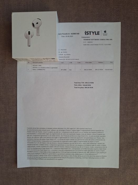 Căști Airpods 4 Noi - Factură, Cadou, Ideal Urgent