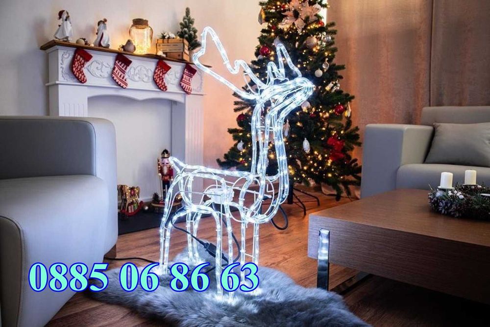 Голям LED светещ елен, коледен елен, жълта светлина