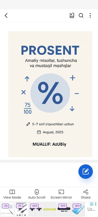 Protsent tushunchasi kitobi