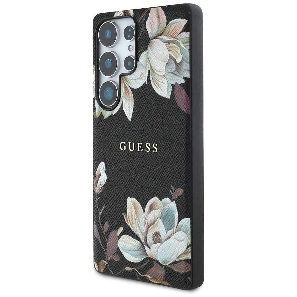 Guess Grained Flowers MagSafe за Samsung Galaxy S25 Ultra - Черен