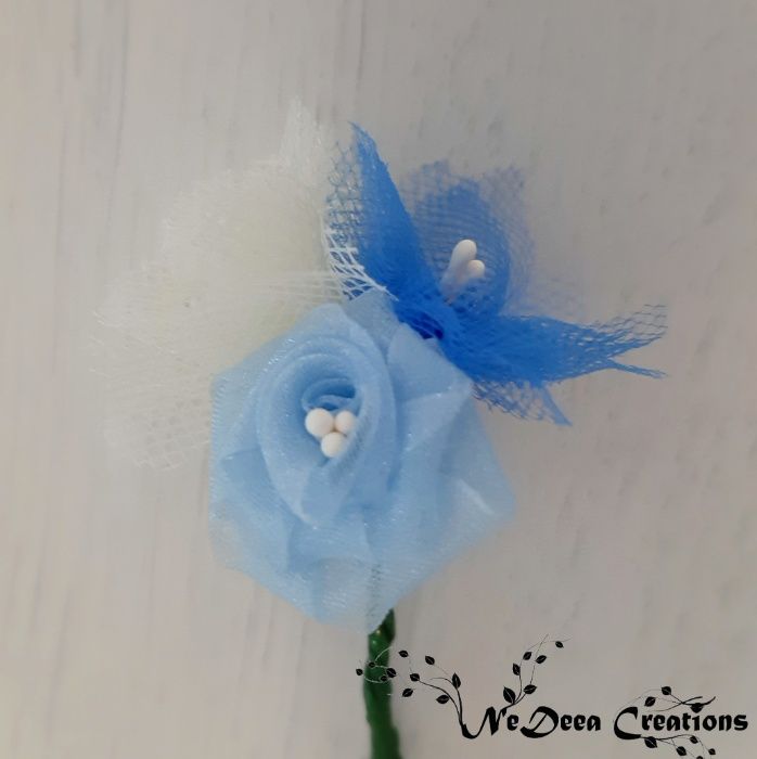 Flori textile pentru pus in piept, pentru nunta (cocarde)