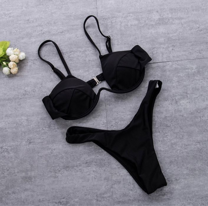 Costum de baie C58 (Daira-Shop.ro) rosu negru tanga push up sarma cupe