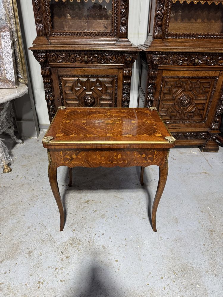 Masa de joc stil Louis XV din lemn cu intarsii si ornamente bronz