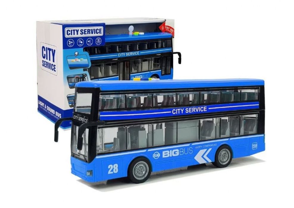 Детски двуетажен автобус със звукови и светлинни ефекти, син