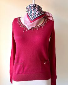 Liu Jo малък дамски шал/фишу и пуловер Liu Jo в цвят вишна