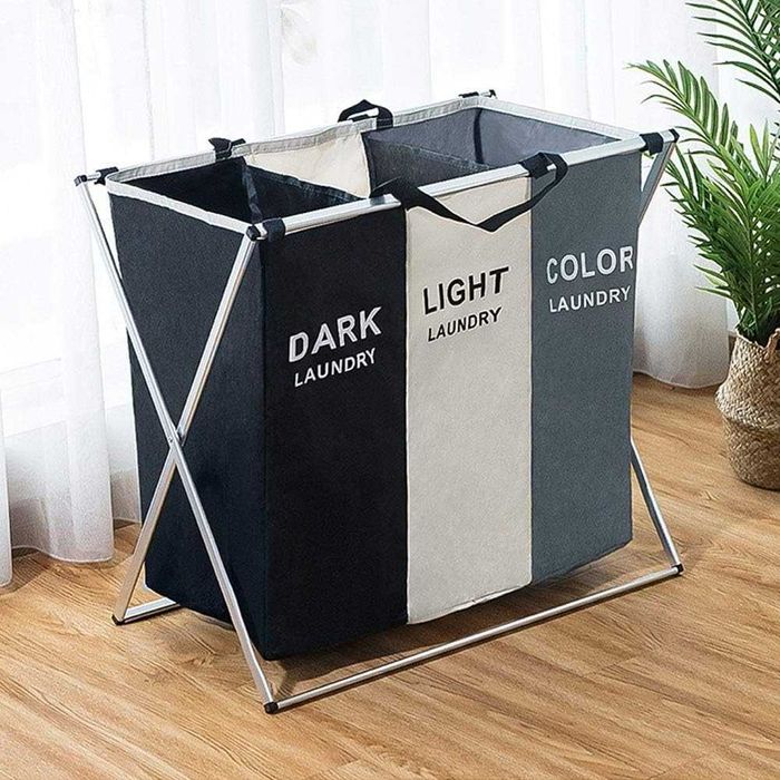 Cos de rufe mare pliabil cu 3 compartimente - 68 x 60 x 38 cm