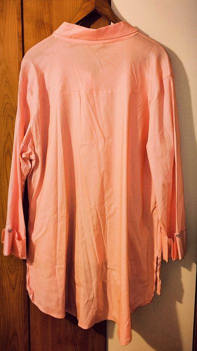 Банкетна лятна дамска риза, бледорозова с бродерия; 4XL–6XL/BG 54–58