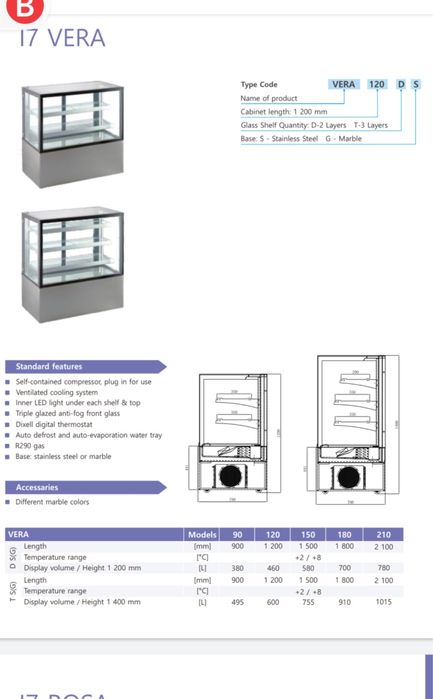 Vitrina frigorifica VERA 120 cm / cofetarie / patiserie