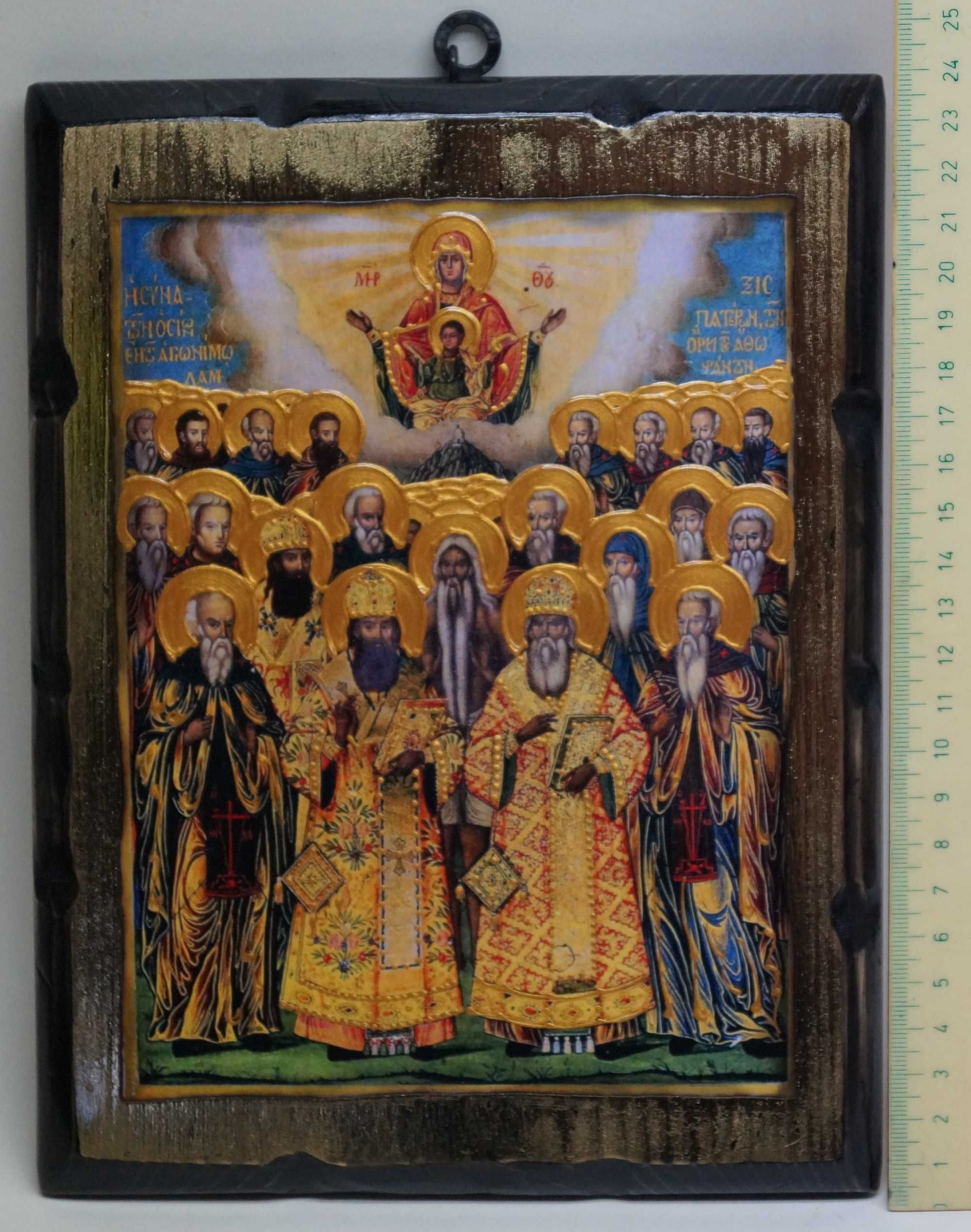 Икона на Вси Светии застарена ръчна изработка дървена