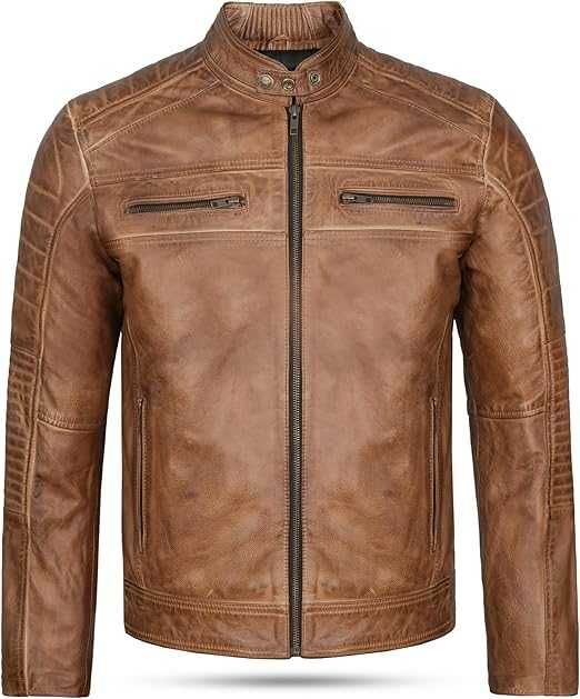 Geaca Moto barbati jacheta piele naturala vaca Leatherick maro 2xl