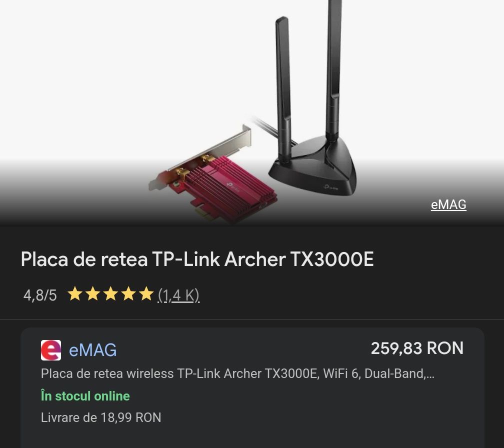 Garanție Retur ‼️Placa WiFi 6 Pcie cu 2 antene viteza mare !