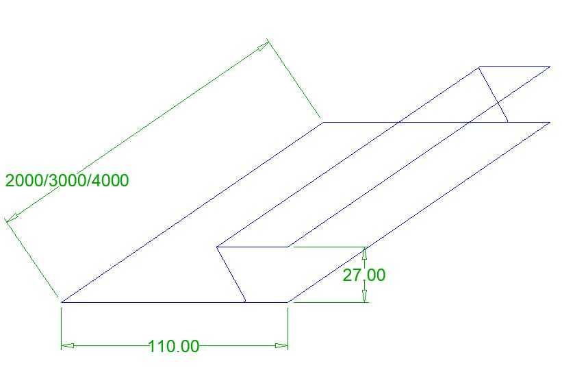 Dreptar trepizoidal 90x19 mm, dreptar de aluminiu forma trepizoidala