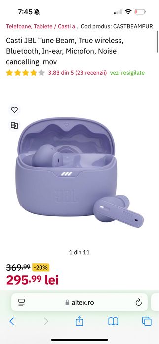 JBL Tune Beam, originale, transport ZERO