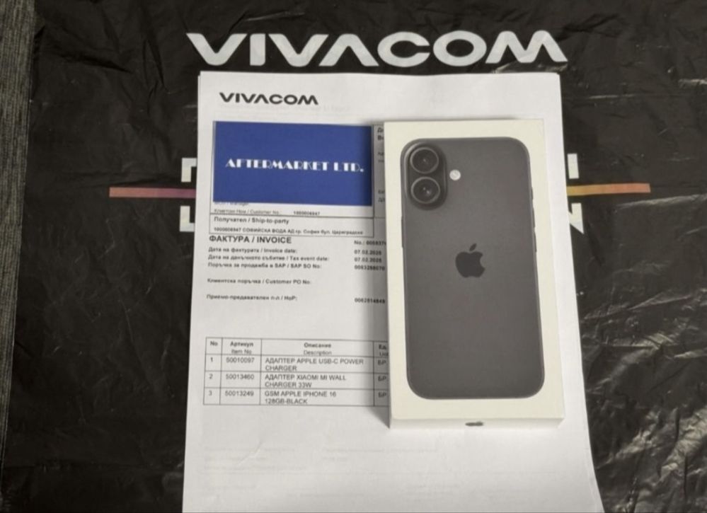 *** ЗАПЕЧАТАН 128GB iPhone 16 Vivacom Гаранция до 2027г. Black / Черен