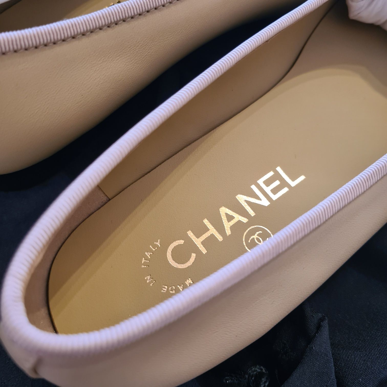 Mocasini Chanel beige black flat - piele naturala premium/size 39/40