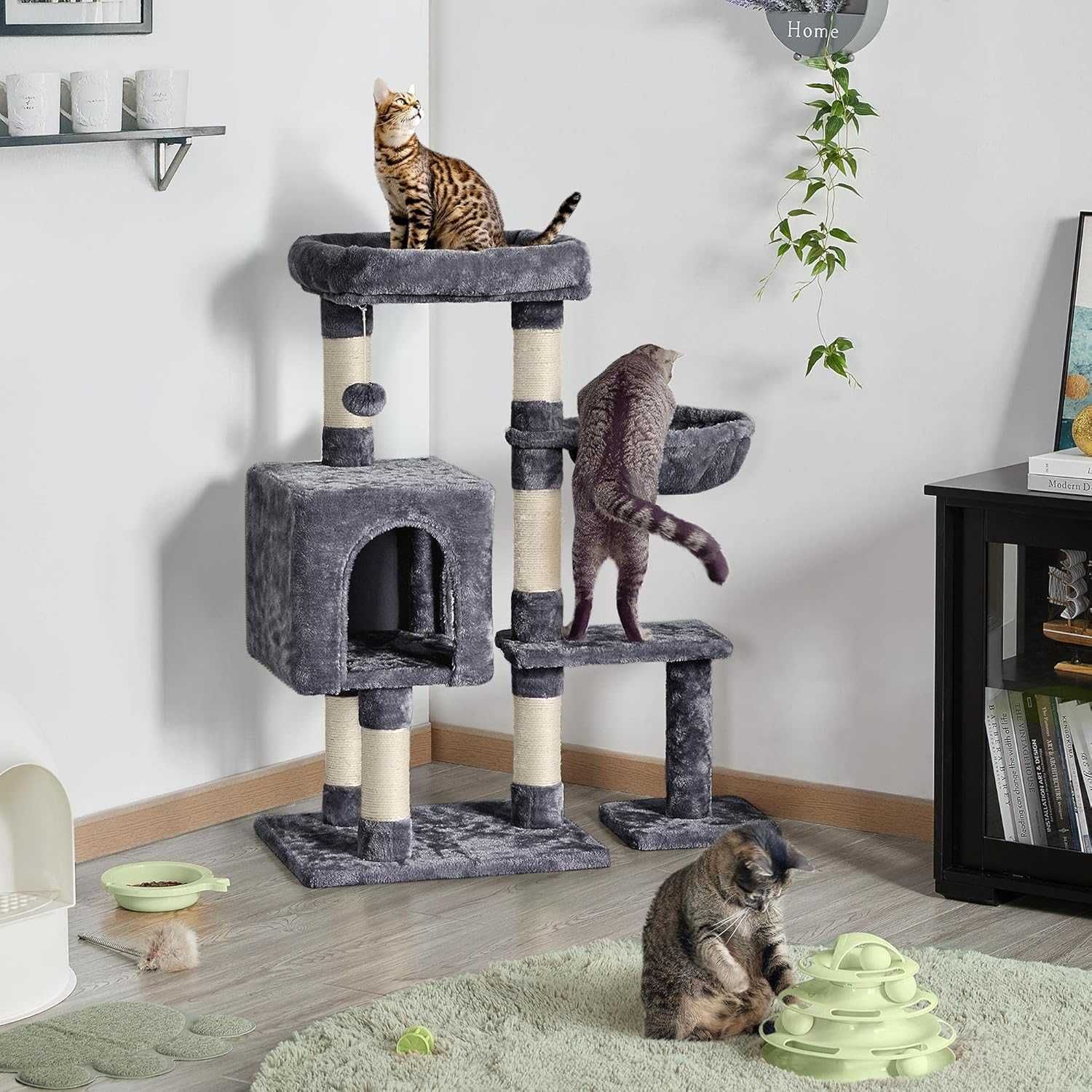 Ansamblu joaca pisici 96 cm cu casuta si cos |YT 593205 Dark Gray